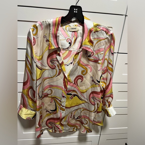 Retail $380! L'Agence Dani White, Yellow, & Pink Paisley Print Silk Blouse Sz S - Picture 1 of 10